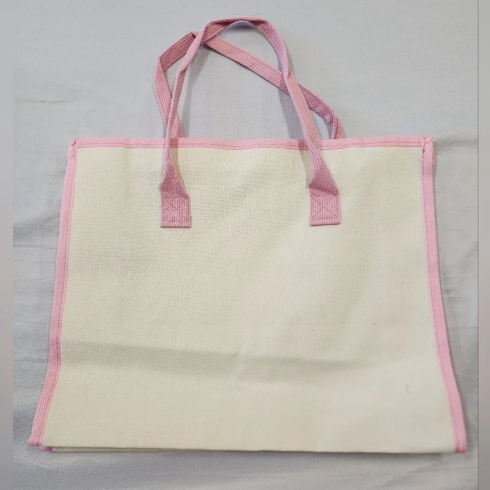 Hello Kitty Women's Pink Cream Canvas Bag Iconic Design Hand Travel Purse NWT